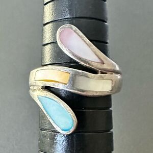 Vintage Sterling Silver Mother of Pearl MOP Shell Snake shape Ring 7